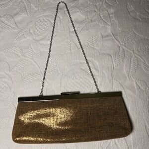 Calvin Klein Chic Gold Evening Clutch, with chain, snap closure, mirror included